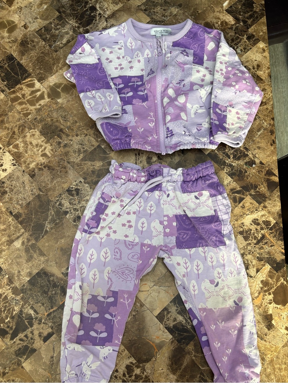 Souris mini Purple Patchwork Two-Piece Zip Jacket & Joggers Set 18-24 months